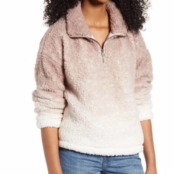 THREAD & SUPPLY NWT Wubby Sherpa Fleece Pullover Jacket in Cream and Gray - Picture 1 of 13